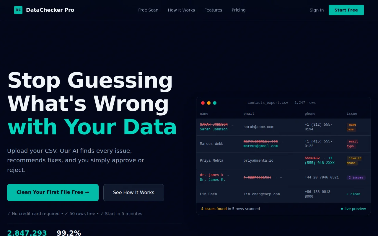 DataChecker Pro – AI finds issues in your CSV, you approve or reject