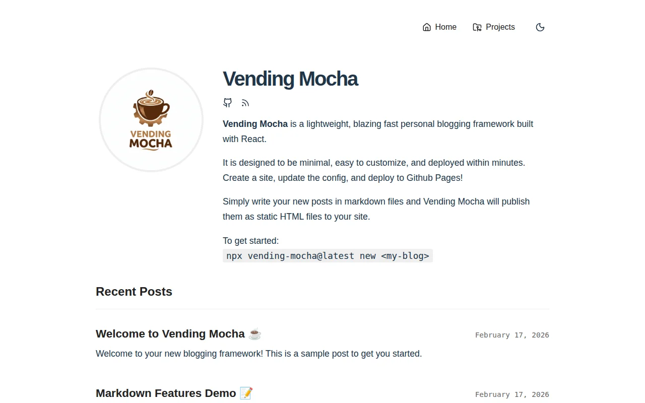 Vending Mocha – A lightweight SSG blogging framework