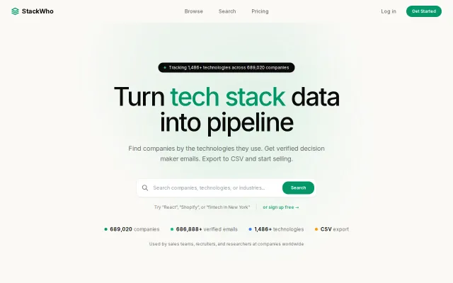 StackWho – Find companies by tech stack with decision maker contacts