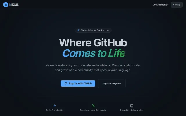 Nexus – A social platform where your GitHub profile is your identity