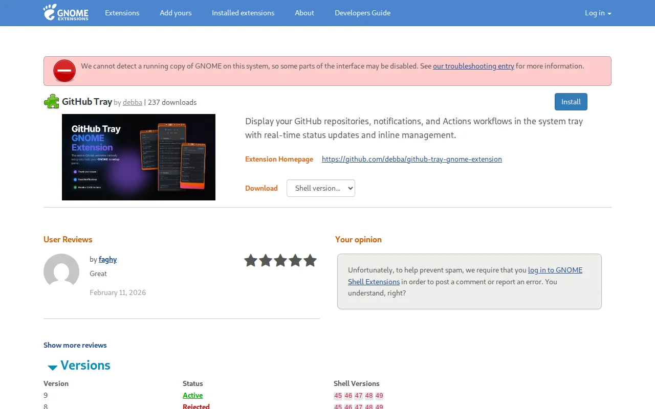 GitHub Tray for GNOME gets a big update: notifications, Actions, issues
