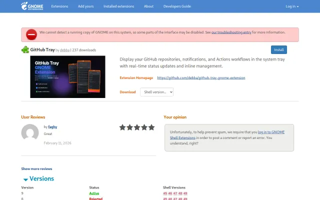 GitHub Tray for GNOME gets a big update: notifications, Actions, issues