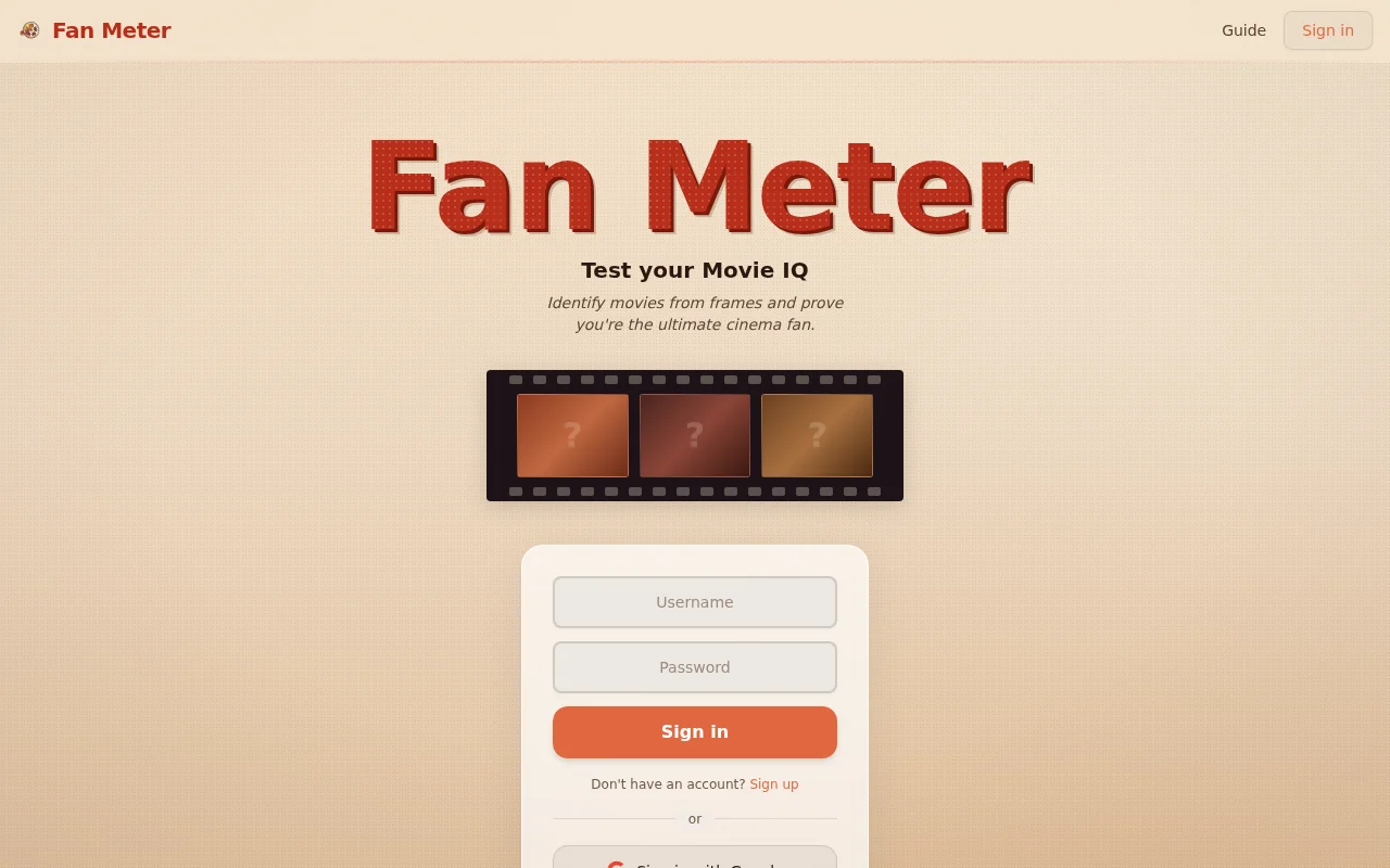 Fan Meter – A movie quiz game where you guess films from frames