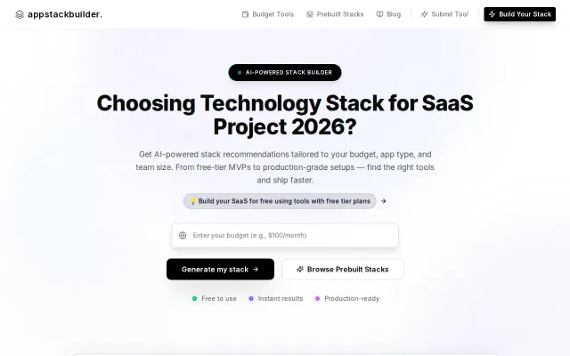 I built a free AI tool that picks your SaaS tech stack based on budget