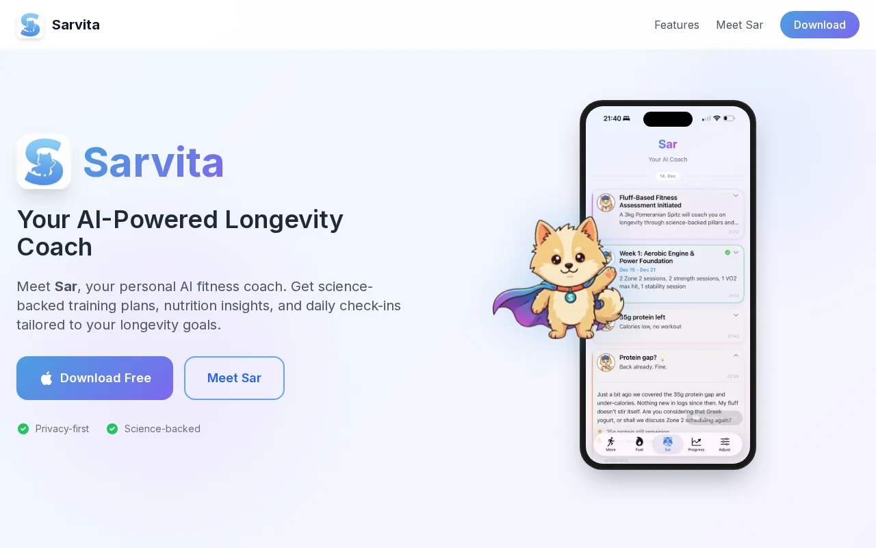 Sarvita – AI coach that tracks and reverses your biological age
