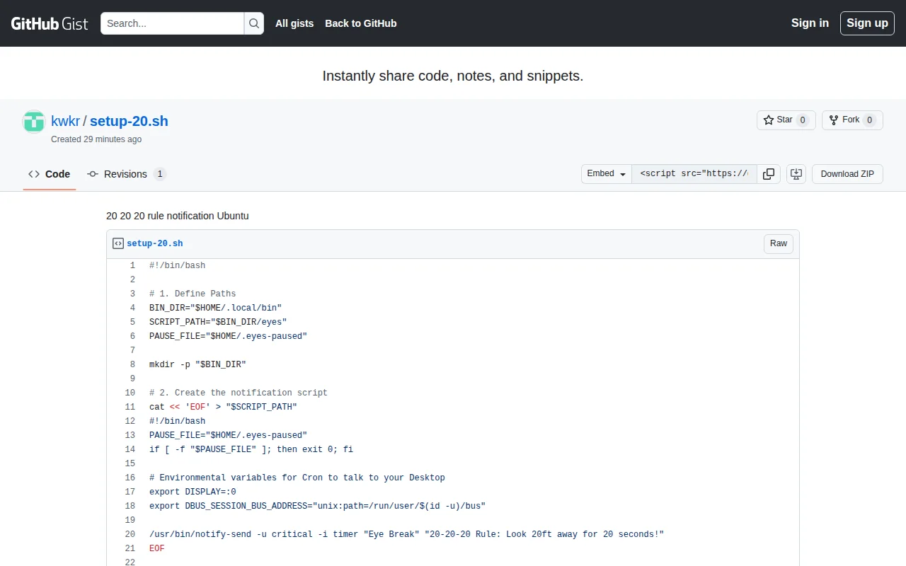 Keep your eyes healthy with 20 20 20 rule reminder using bash