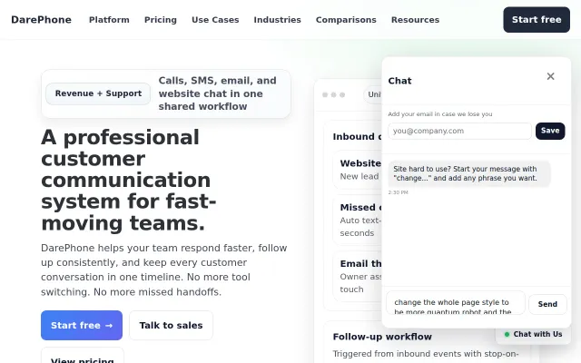DarePhone – Customers update your website from live chat complaints