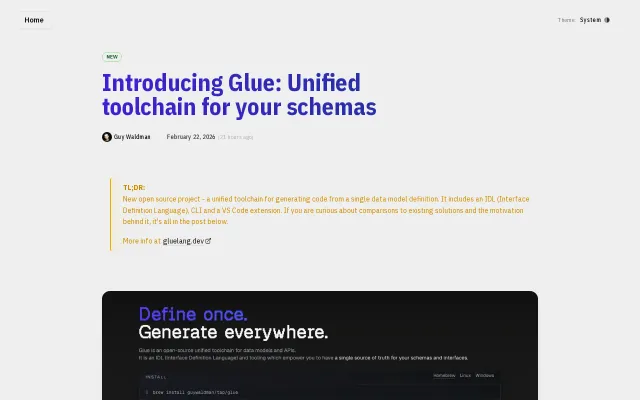 Glue – new language and toolchain for data modeling