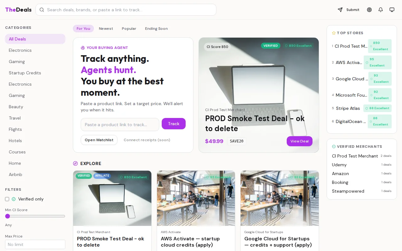 TheDeals – a buying agent that tracks any product links on deal drops