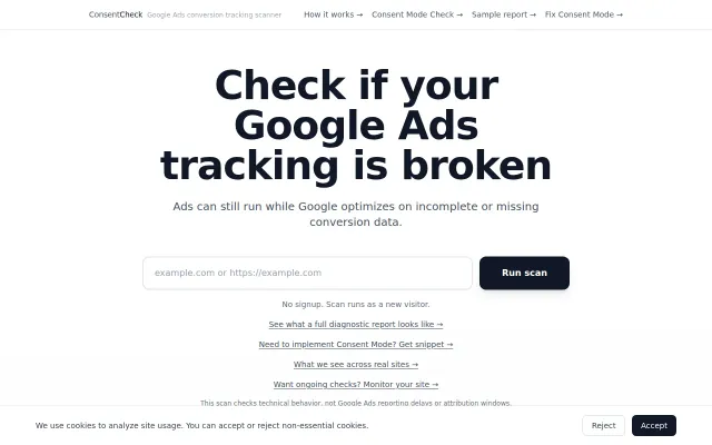 ConsentCheck, Consent Mode v2 scanner with monitoring alerts