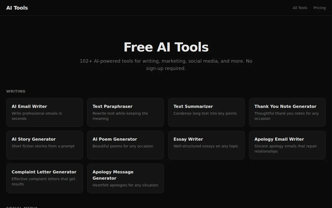 AI tools on one domain, built with Next.js and Claude AI