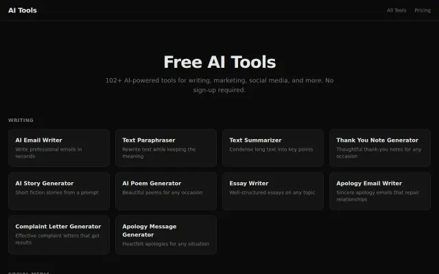 AI tools on one domain, built with Next.js and Claude AI