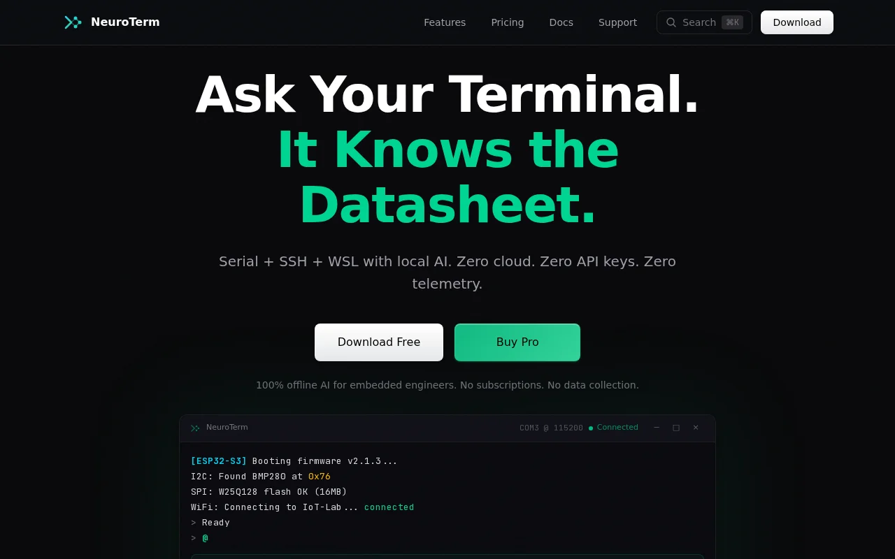NeuroTerm – AI terminal for embedded devs (local LLM, local RAG)