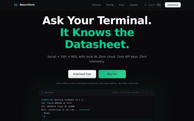NeuroTerm – AI terminal for embedded devs (local LLM, local RAG)
