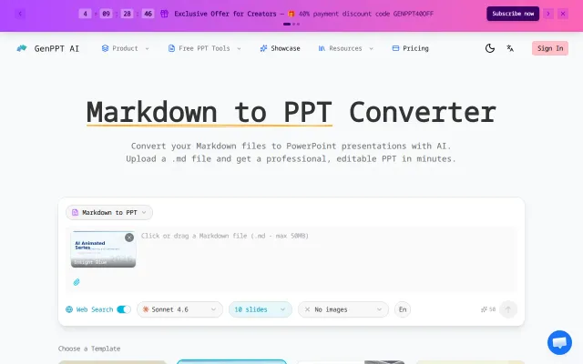 Markdown to PPT – Convert Markdown Files into Slide Decks with AI