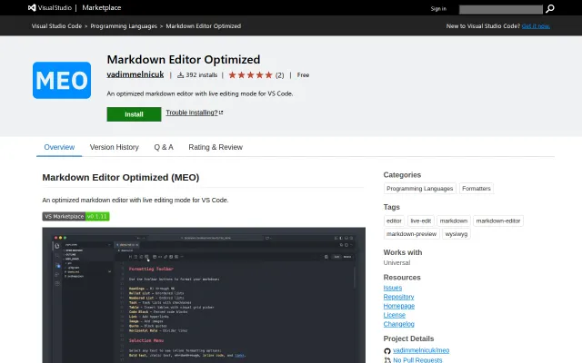 MEO – Markdown Editor Optimized for VS Code and Cursor