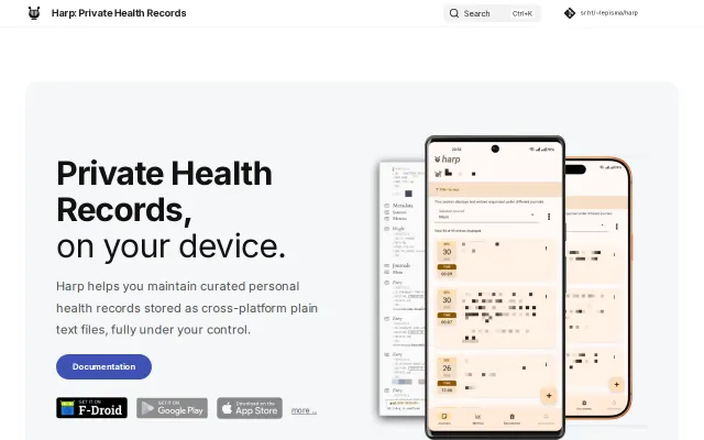 Harp – Offline, Org-Mode Based Personal Health Records Application