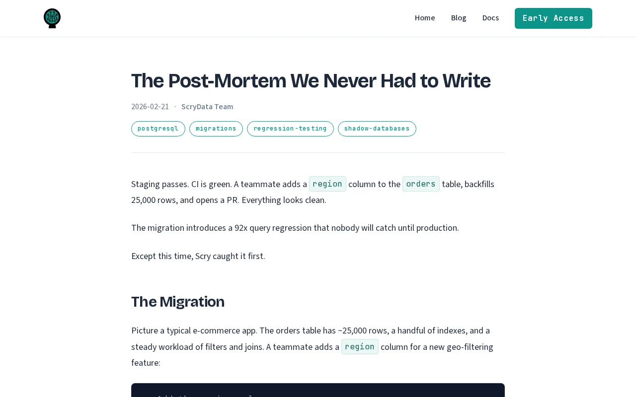 Scry – Test migrations against production scale copy of your DB