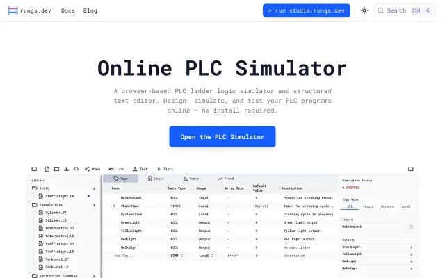 Rungs.dev – IDE for PLC AOIs with Structured Text and Ladder Logic
