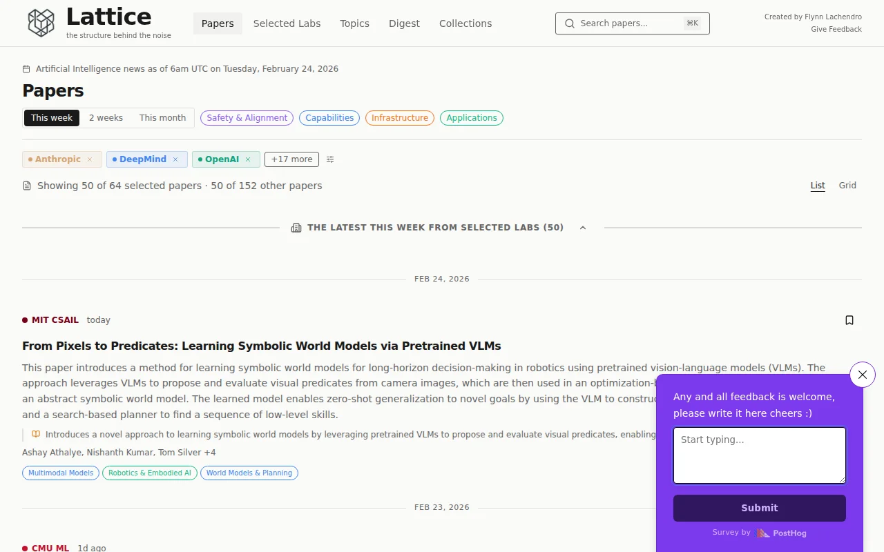 Lattice – Track what top AI labs are publishing daily