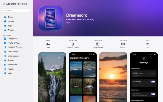 Dreamscroll – Replace bedtime doomscrolling with nature photos