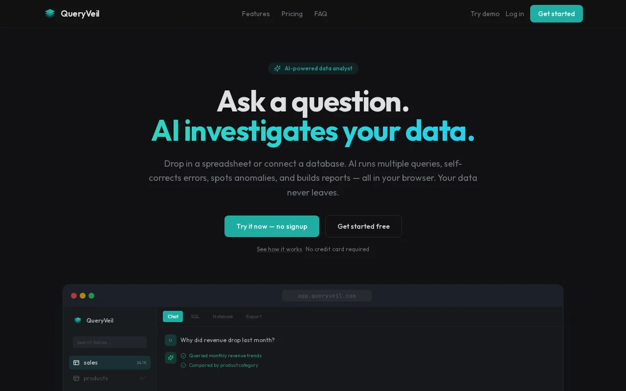 QueryVeil – An AI data analyst that investigates your data