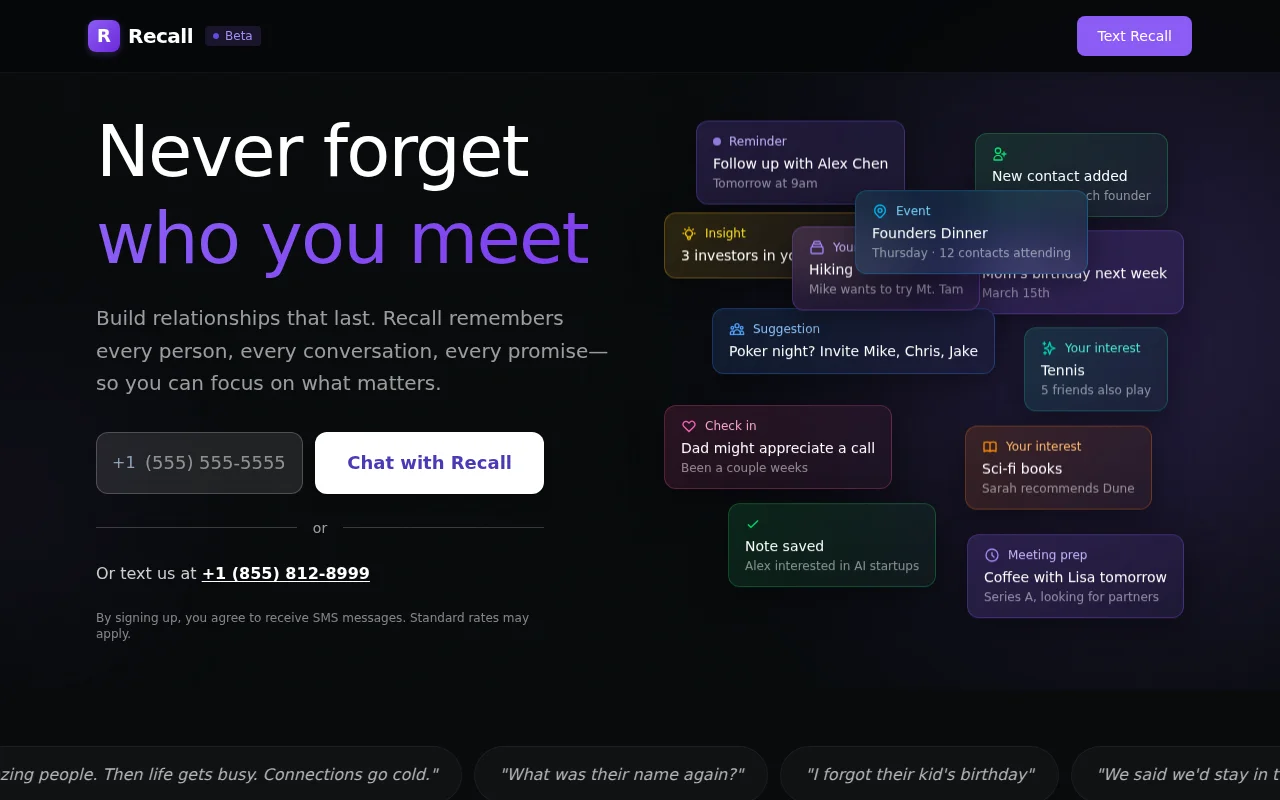 Recall – A personal CRM you use over text messages