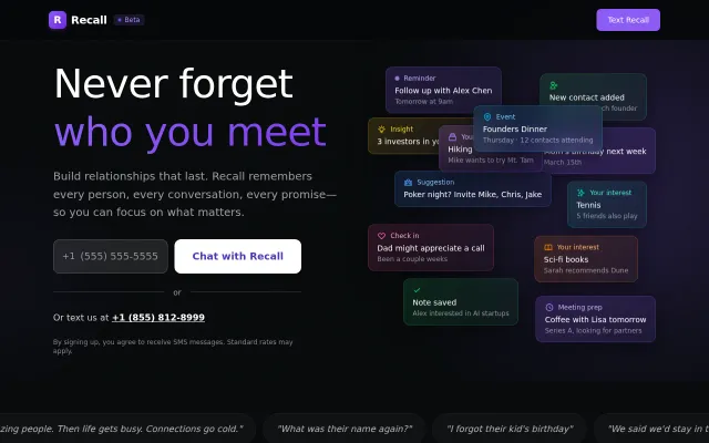 Recall – A personal CRM you use over text messages