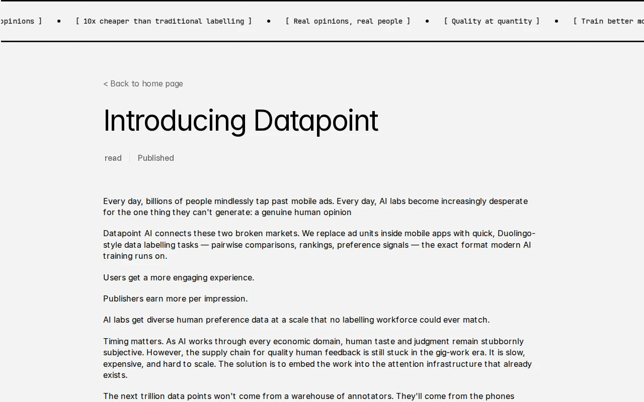 Datapoint – replacing mobile ads with data labelling tasks