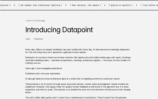 Datapoint – replacing mobile ads with data labelling tasks