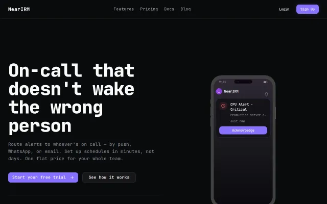 NearIRM – On-call alert routing, $29/mo flat for your whole team