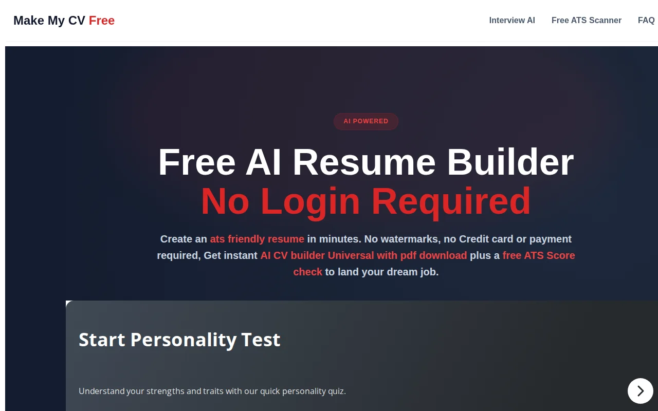 A 100% free, universal ATS resume builder (no export paywalls)
