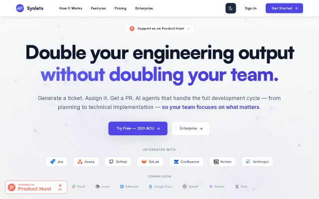 Synlets – Assign Jira/Asana tickets to AI, get working PRs back