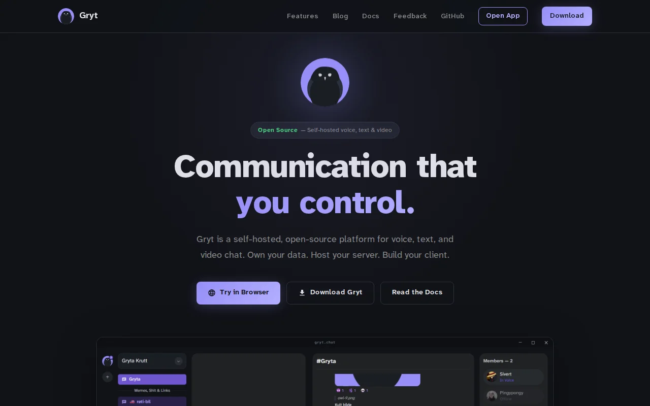 Gryt – self-hosted, open-source Discord-style voice chat