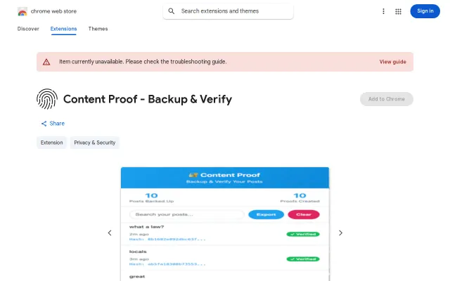 Content Proof — Local SHA‑256 verification for tweets