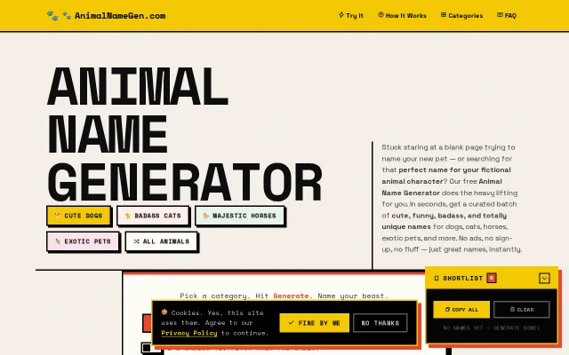 A fast, zero-ad animal name generator