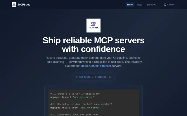 MCPSpec – Ship reliable MCP servers without writing test code