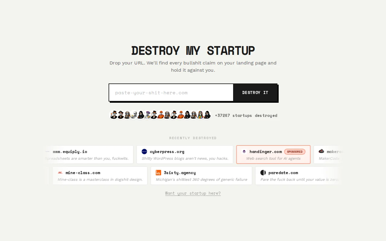 Destroy My Startup