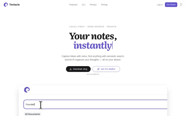 Tentacle – Local-first note taking app that organizes itself