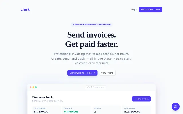 Clerk – Simple invoicing for freelancers built with AI agents in 7 days