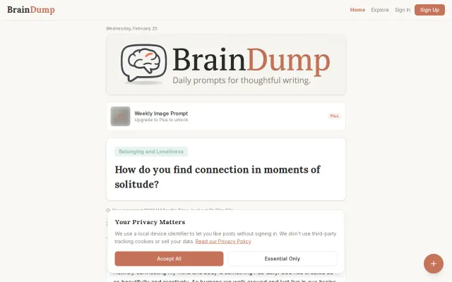 BrainDump – A daily writing prompt site