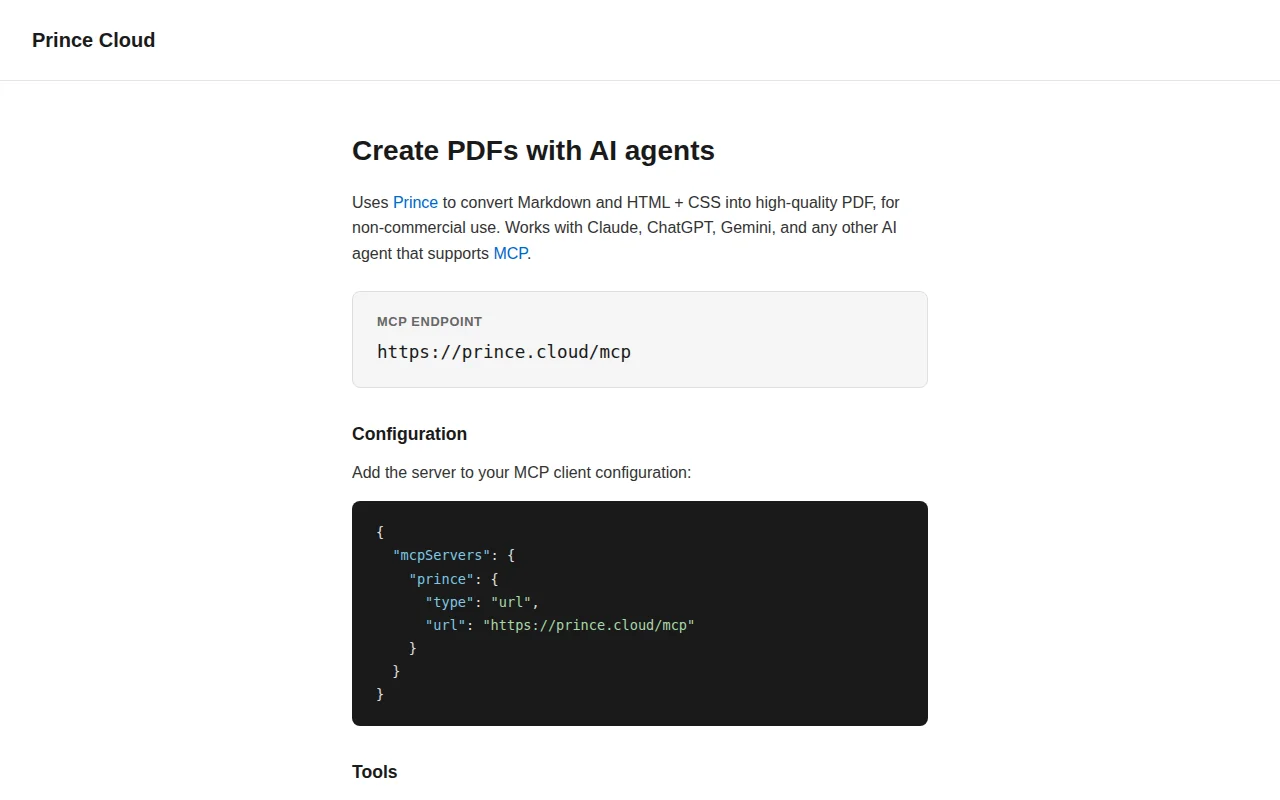 Prince Cloud – Create PDFs with AI Agents
