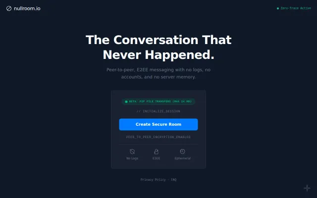 Nullroom.io – Experimental, stateless P2P messaging and file sharing