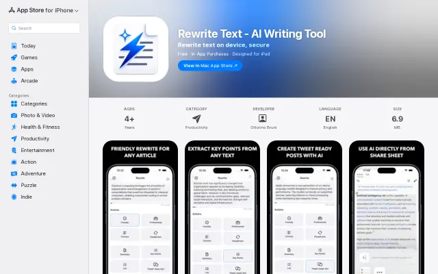 Rewrite Text – On-Device AI Writing Tool for iOS