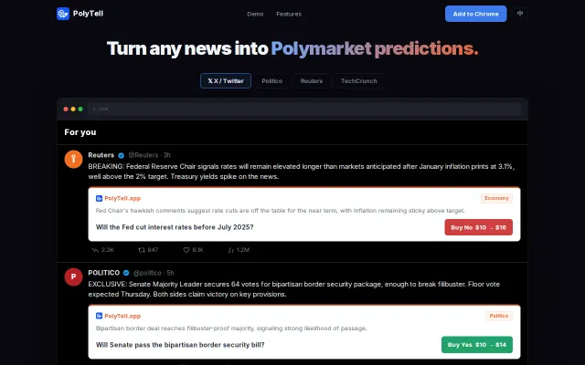 PolyTell-AI Chrome extension that shows Polymarket odds as you browse