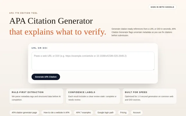 APA citation generator that explains missing metadata