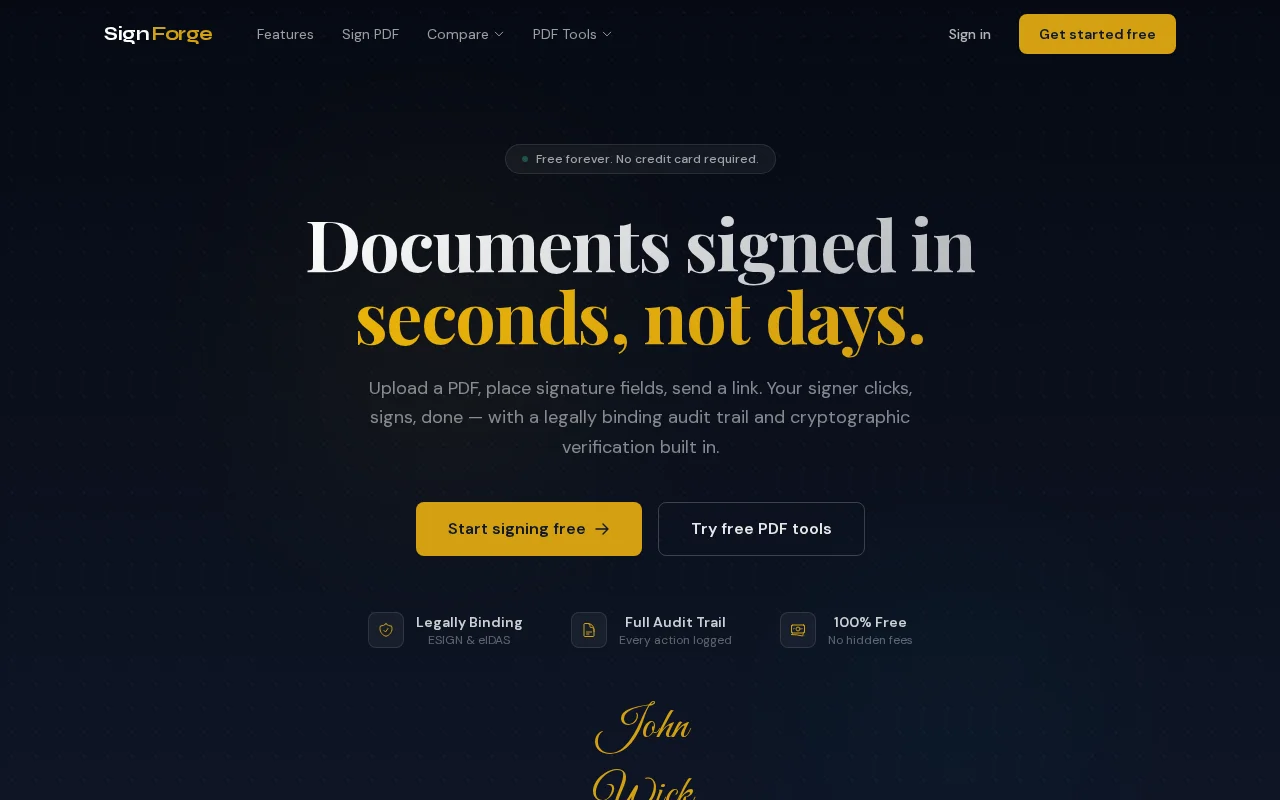 SignForge – Free e-signature tool, no account needed to sign