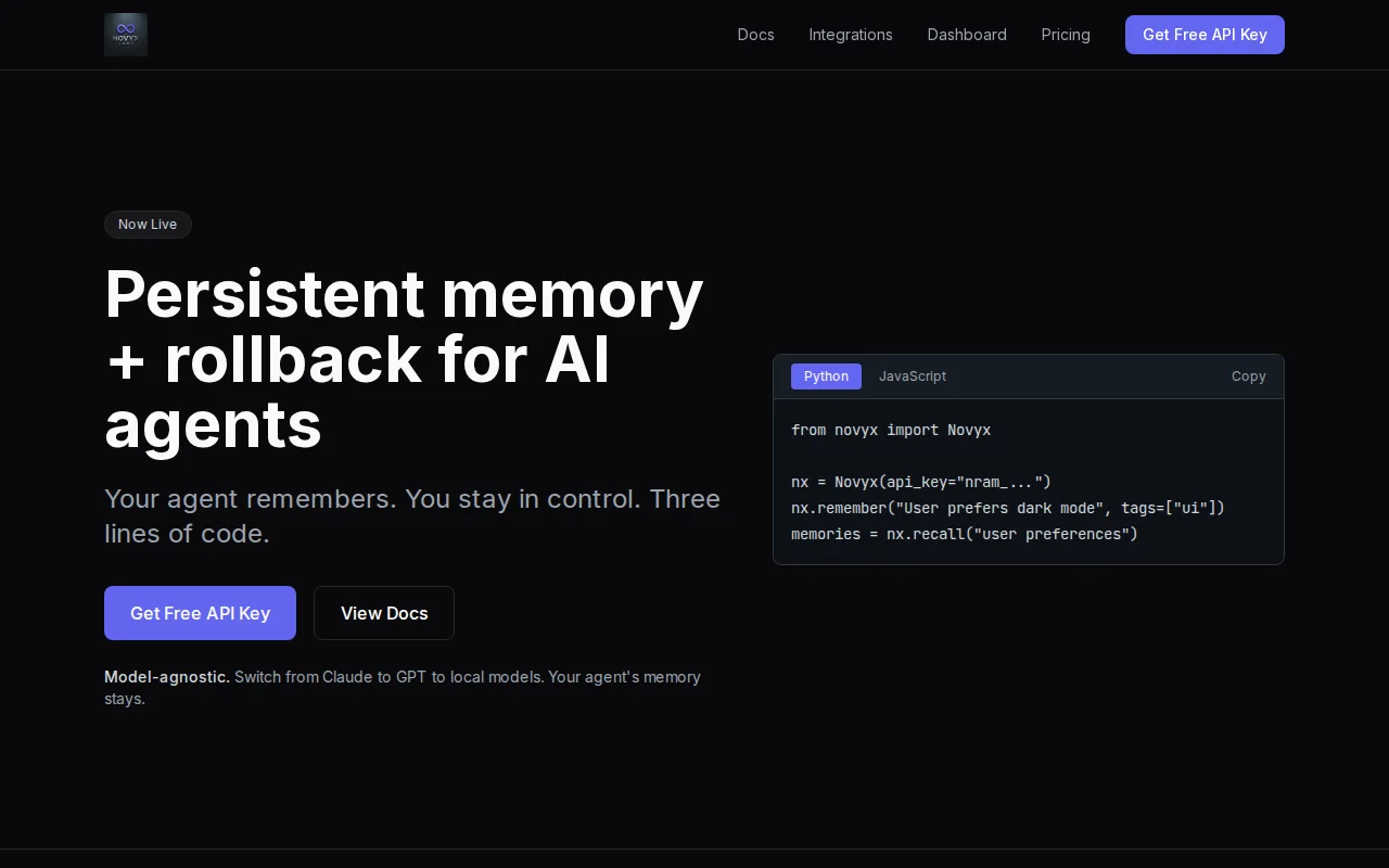 Novyx – Memory API for AI agents (rollback, replay, semantic search)