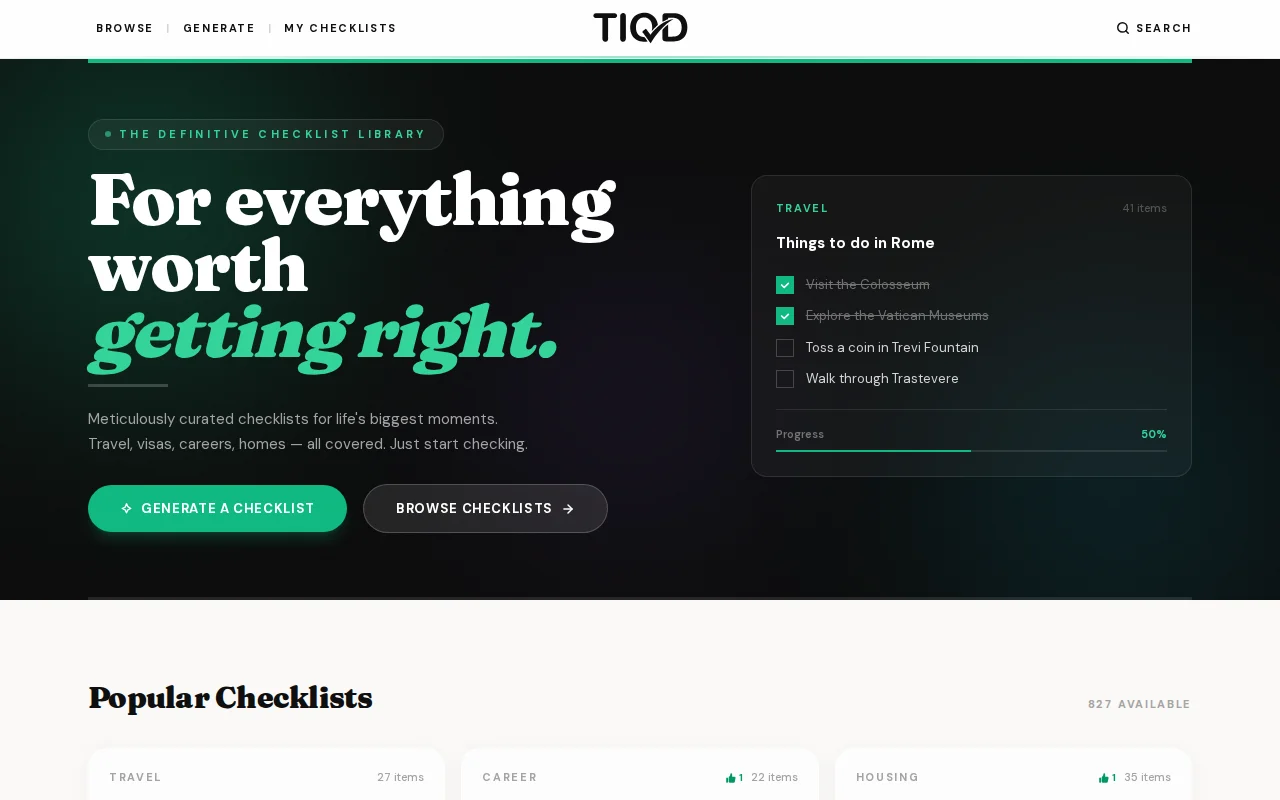 Tiqd – a checklist library for life tasks