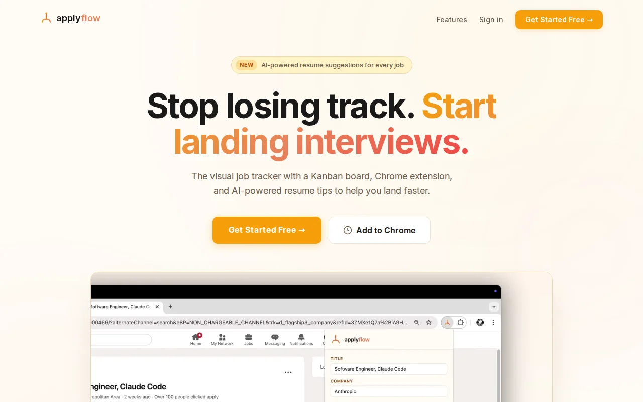 ApplyFlow – Free Kanban job tracker with multi-tier Chrome capture